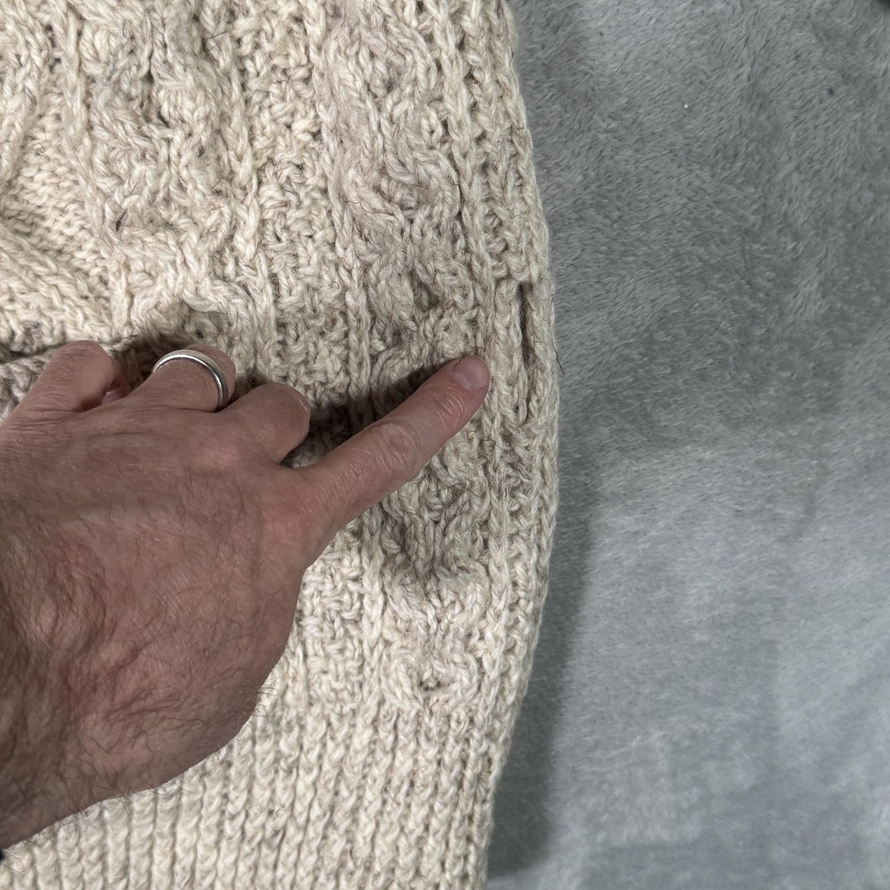 Quill's Woollen Market Sweater Womens L Beige Wool Cable Knit Cardigan Ireland* - Picture 3 of 10